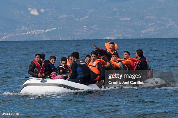 migrants traveling from turkey to greece - asylum seekers stock pictures, royalty-free photos & images