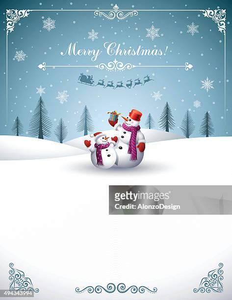 weihnachten design mit schneemännern - snowman stock-grafiken, -clipart, -cartoons und -symbole