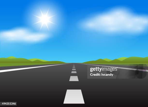 straight road and blue sky - vanishing point stock illustrations