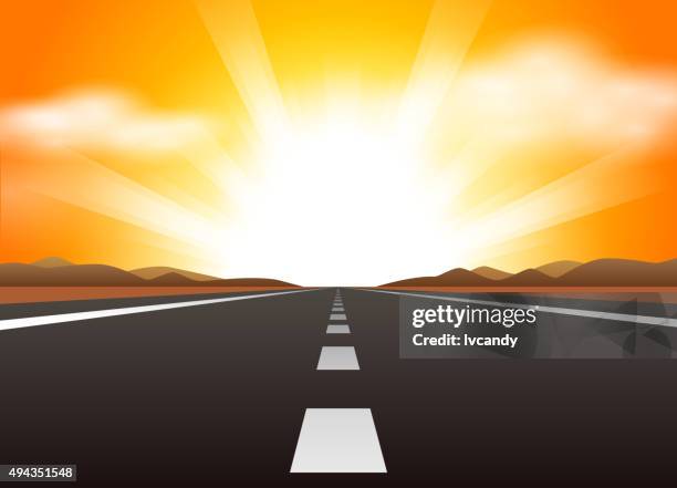 straight road and sunrise - long stock illustrations