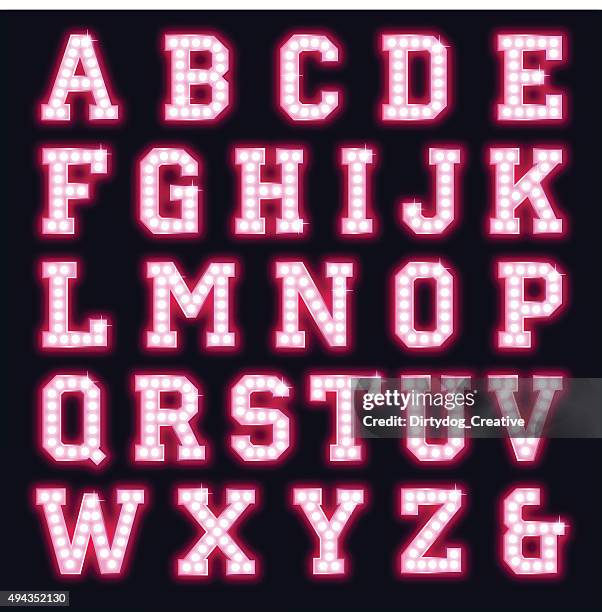 light bulb show font in pink - broadway play stock illustrations