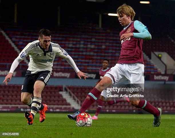 Martin Samuelsen of West Ham United in action during the U21 fixture between West Ham United and Fulham at Boleyn Ground on October 26, 2015 in...