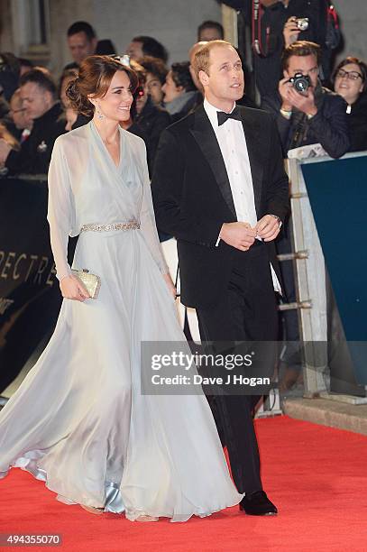 Prince William, Duke of Cambridge and Catherine, Duchess of Cambridge attend the Royal World Premiere of 'Spectre' at Royal Albert Hall on October...