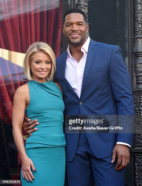 Kelly Ripa and Michael Strahan attend the ceremony honoring Kelly Ripa with a star on the Hollywood Walk of Fame on October 12, 2015 in Hollywood,...