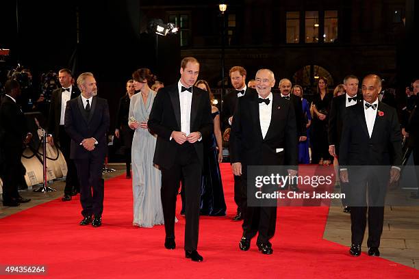 Director Sam Mendes, Catherine, Duchess of Cambridge, Prince William, Duke of Cambridge, Prince Harry and producer Michael G. Wilson attend The...