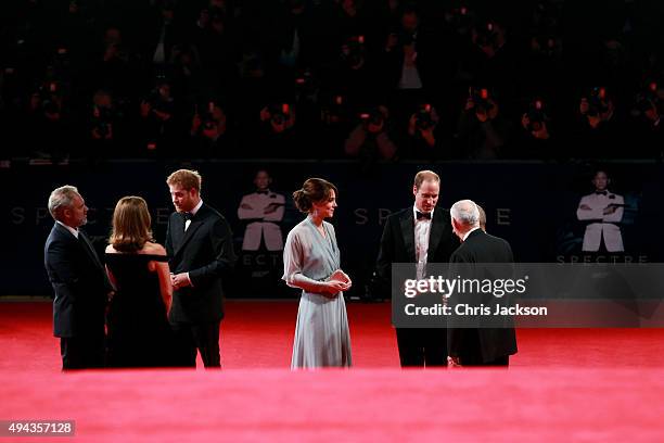 Director Sam Mendes, producer Barbara Broccoli, Prince Harry, Catherine, Duchess of Cambridge, Prince William, Duke of Cambridge and producer Michael...