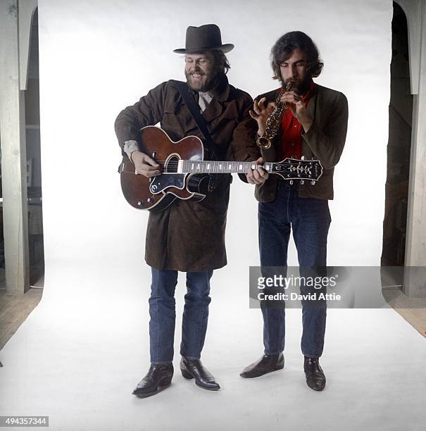 Levon Helm and Richard Manuel of the roots rock group The Band poses for a portrait in 1969 in Saugerties, New York.