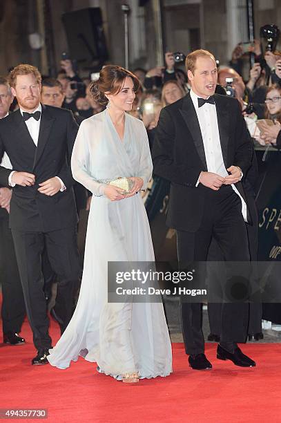 Prince Harry, Prince William, Duke of Cambridge and Catherine, Duchess of Cambridge attend the Royal World Premiere of 'Spectre' at Royal Albert Hall...