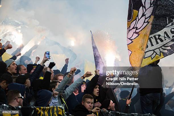 Fans during the Allsvenskan match between AIK and IFK Goteborg at the Friends arena on October 26, 2015 in Solna, Sweden.
