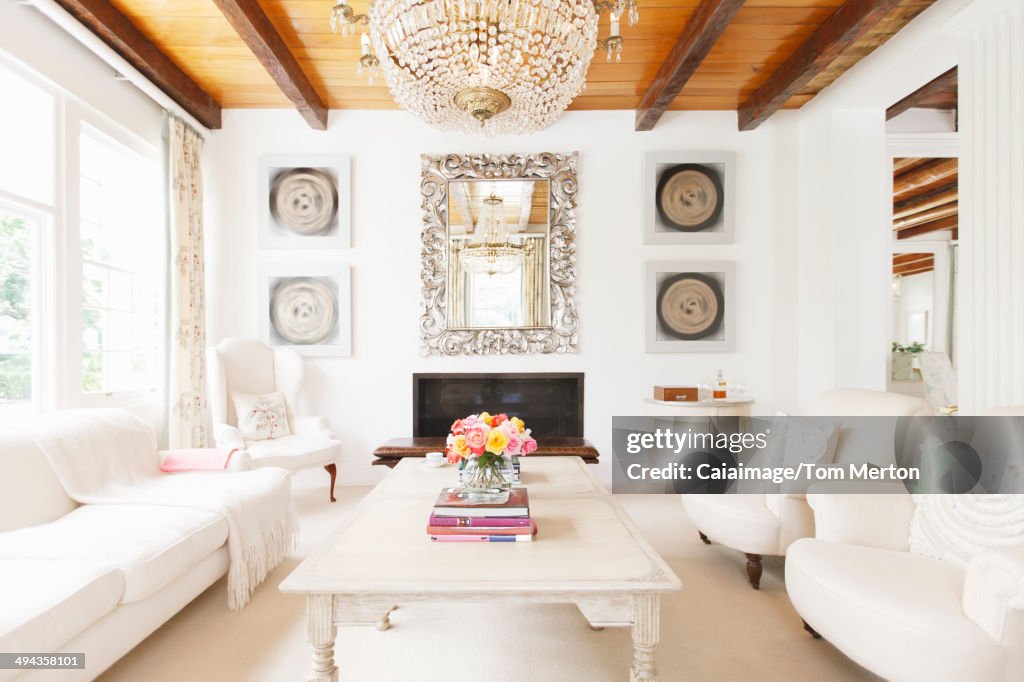 Luxury living room with chandelier