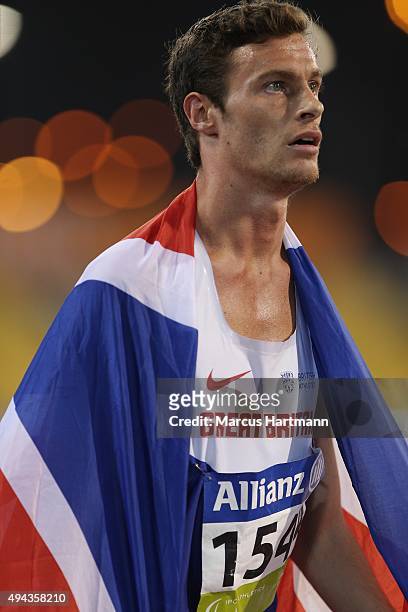 October 26: Paul Blake of Great Britain celebrates winning the men's 800m T36 final during the Evening Session on Day Five of the IPC Athletics World...