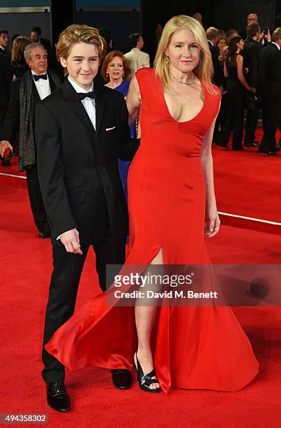 Birgit Cunningham and son Jack Cunningham-Nuttall attend the Royal World Premiere of "Spectre" at Royal Albert Hall on October 26, 2015 in London,...