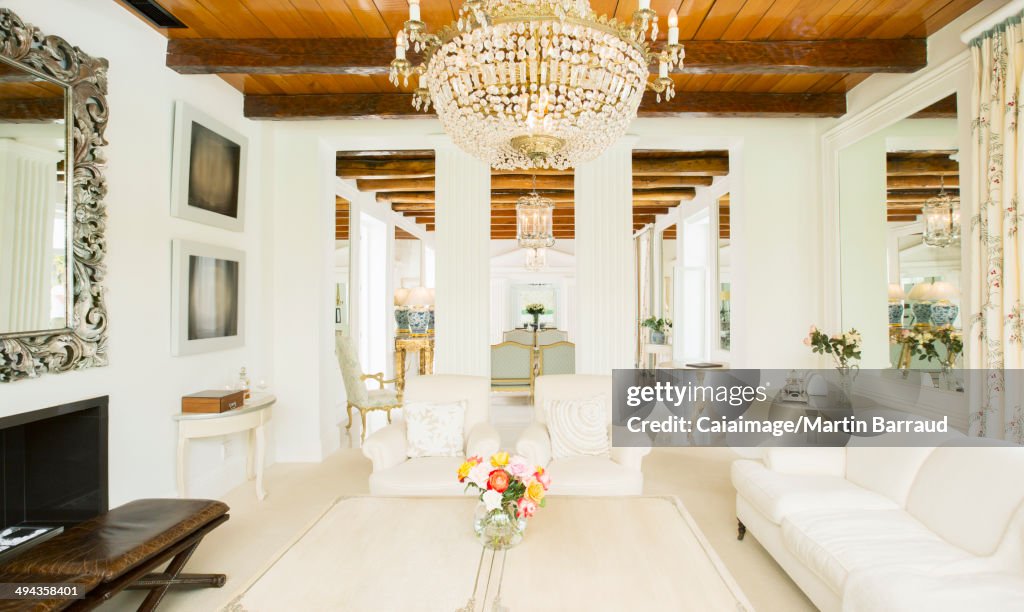 Chandelier in luxury living room