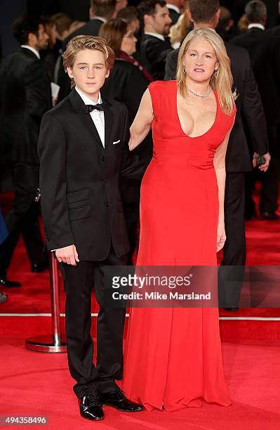 Birgit Cunningham and son Jack Cunningham-Nuttall attend the Royal Film Performance of "Spectre" at Royal Albert Hall on October 26, 2015 in London,...