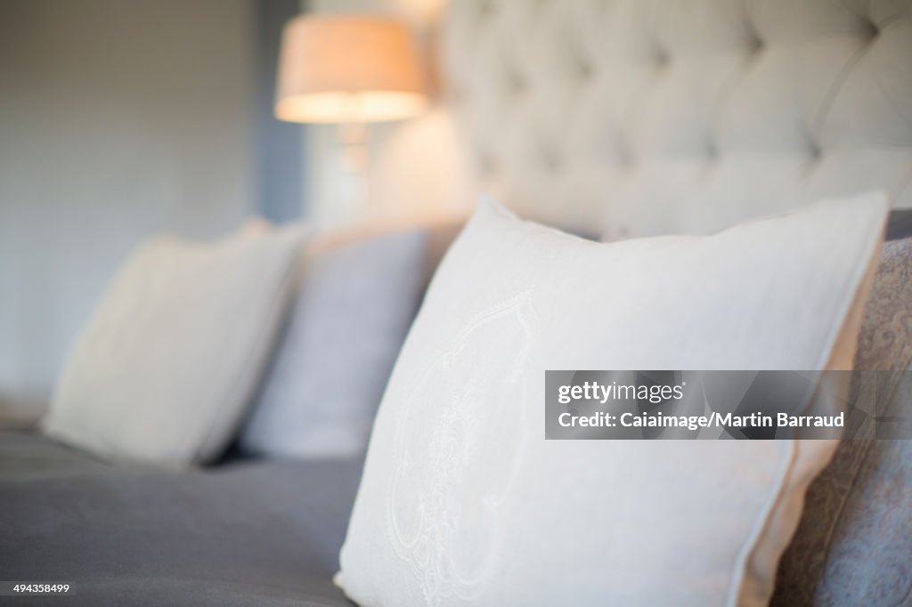 Pillows on bed in luxury bedroom