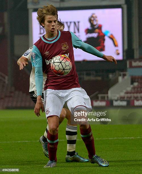 Martin Samuelsen of West Ham United in action during the U21 fixture between West Ham United and Fulham at Boleyn Ground on October 26, 2015 in...