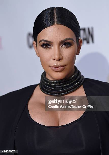 Personality Kim Kardashian arrives at Cosmopolitan Magazine's 50th Birthday Celebration at Ysabel on October 12, 2015 in West Hollywood, California.
