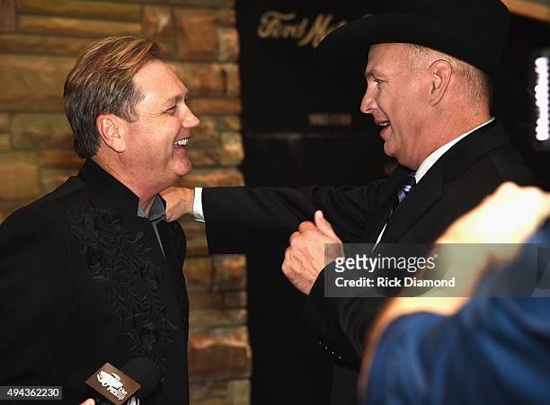 Steve Wariner and Garth Brooks attend The Country Music Hall of Fame 2015 Medallion Ceremony at the Country Music Hall of Fame and Museum on October...