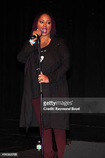 Singer Lalah Hathaway performs during 'The Experience With Lalah Hathaway' at the DuSable Museum on October 23, 2015 in Chicago, Illinois.