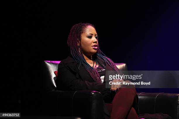 Singer Lalah Hathaway is interviewed during 'The Experience With Lalah Hathaway' at the DuSable Museum on October 23, 2015 in Chicago, Illinois.