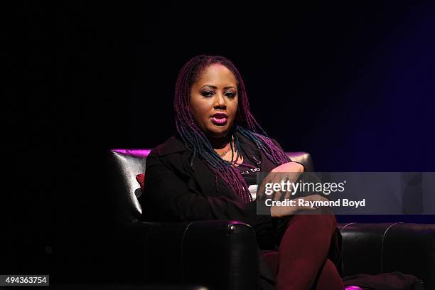 Singer Lalah Hathaway is interviewed during 'The Experience With Lalah Hathaway' at the DuSable Museum on October 23, 2015 in Chicago, Illinois.