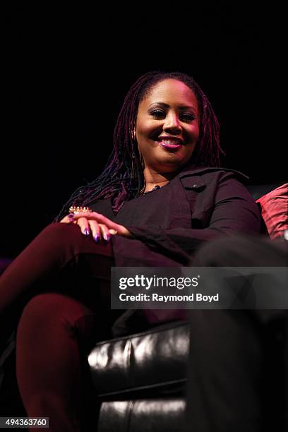 Singer Lalah Hathaway is interviewed during 'The Experience With Lalah Hathaway' at the DuSable Museum on October 23, 2015 in Chicago, Illinois.