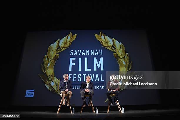 Author, singer, actor and movie subject Tab Hunter and Producer Allan Glaser speak on stage with Awards analyst for The Hollywood Reporter Scott...