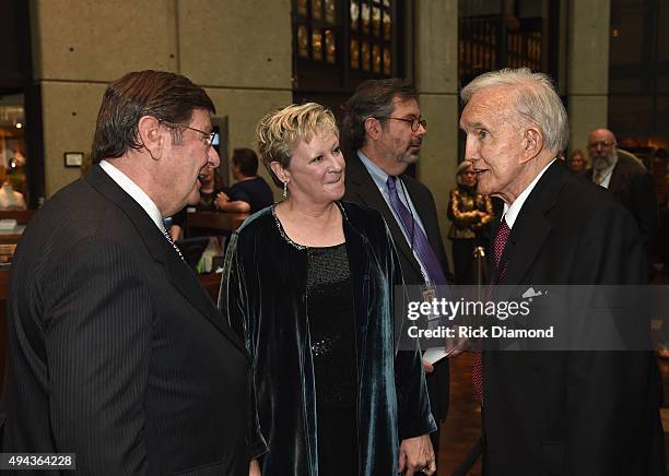 CMHoF&M's Steve Turner and Carolyn Tate greet Jan Ralph Emery at The Country Music Hall of Fame 2015 Medallion Ceremony at the Country Music Hall of...