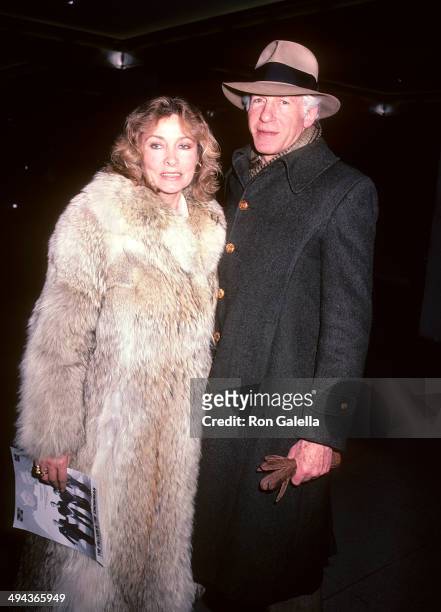 Filmmaker Peter Gimbel and wife Elga Andersen attend "The Falcon and the Snowman" New York City Premiere on January 18, 1985 at the Roy & Niuta Titus...