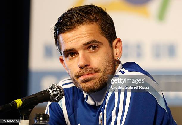 Fernando Gago of Argentina looks on during a press conference at Ezeiza Training Camp on May 28, 2014 in Ezeiza, Argentina.