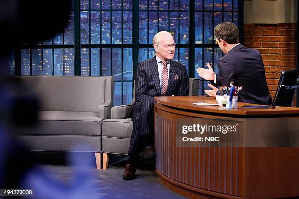 Episode 277 -- Pictured: Project Runways Tim Gunn during an interview with host Seth Meyers on October 26, 2015 --