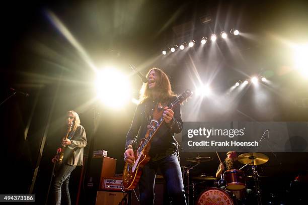 Singer Charlie Starr of the American band Blackberry Smoke performs live during a concert at the Columbia Theater on October 26, 2015 in Berlin,...