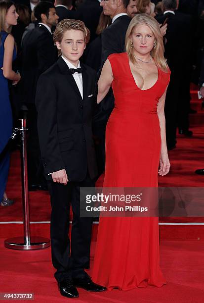 Birgit Cunningham and Jack Cunningham-Nuttall attend the Royal Film Performance of "Spectre" at Royal Albert Hall on October 26, 2015 in London,...