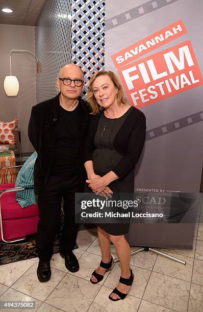 Composer David Lang and President of Fox Searchlight Pictures Nancy Utley pose for a photo together prior to the screening of Youth at Trustees...