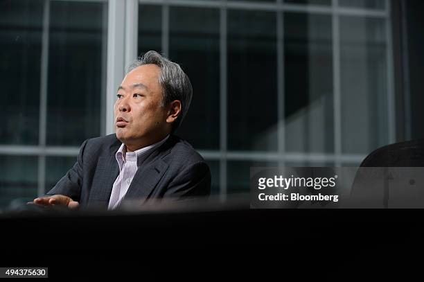 Kazuhiko Toyama, chief executive officer of Industrial Growth Platform Inc., speaks during an interview in Tokyo, Japan, on Wednesday, Sept. 9, 2015....