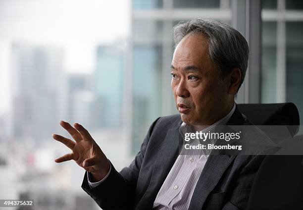 Kazuhiko Toyama, chief executive officer of Industrial Growth Platform Inc., speaks during an interview in Tokyo, Japan, on Wednesday, Sept. 9, 2015....