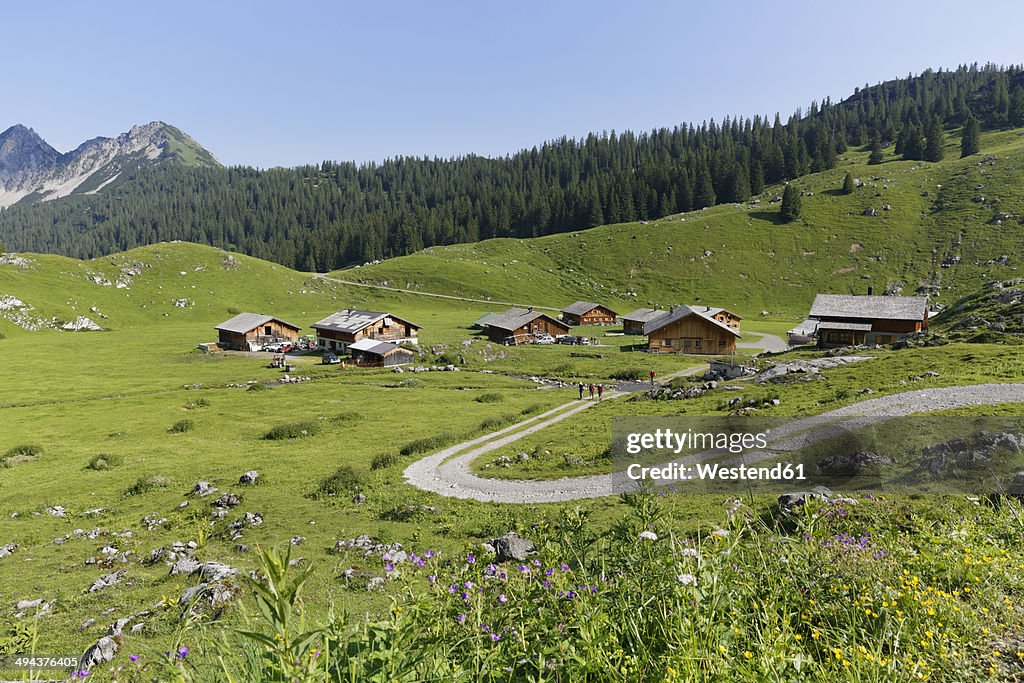 Austria, Vorarlberg, Biosphere Reserve Great Walser Valley, Alp Laguz, mountain huts