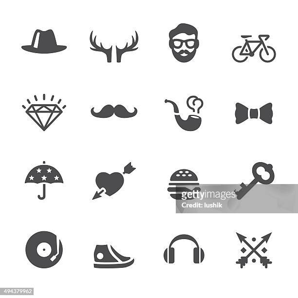 stockillustraties, clipart, cartoons en iconen met soulico icons - hipster style set - fiets hoed