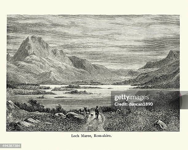 ilustraciones, imágenes clip art, dibujos animados e iconos de stock de loch maree noroeste de highlands de escocia - scottish culture