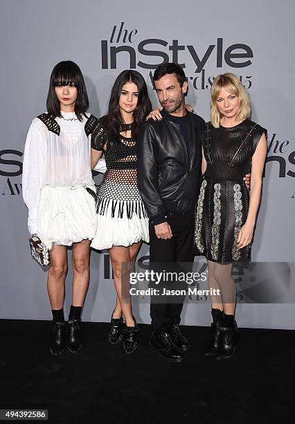 Actors Doona Bae, Selena Gomez, fashion designer Nicolas Ghesquiere and actress Michelle Williams attend the InStyle Awards at Getty Center on...