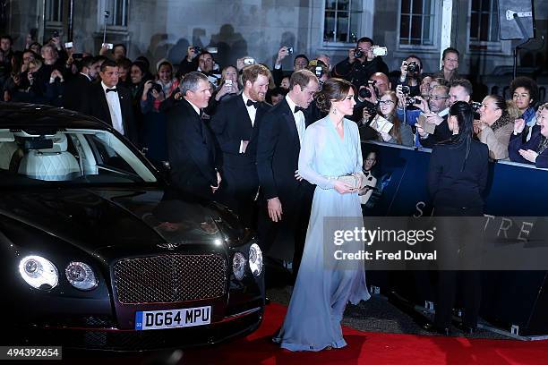 Prince Harry, Prince Williams, Duke of Cambridge and Catherine, Duchess of Cambridge attend the Royal World Premiere of "Spectre" at Royal Albert...