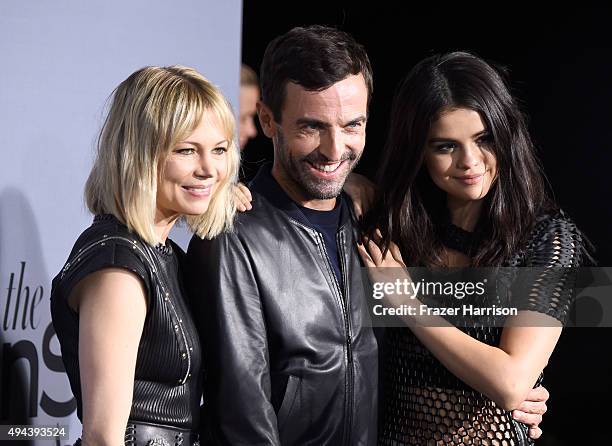 Actress Michelle Williams, fashion designer Nicolas Ghesquiere and actress Selena Gomez attend the InStyle Awards at Getty Center on October 26, 2015...