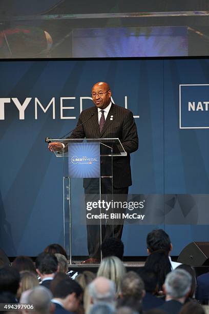 Philadelphia Mayor Michael Nutter attends the 2015 Liberty Medal Ceremony honoring His Holiness the 14th Dalai Lama of Tibet at the National...