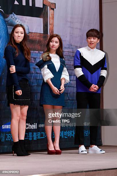 Exo member XiuMin and So-eun Kim attend the premiere of net drama Love challenge on 26th October, 2015 in Seoul, South Korea.