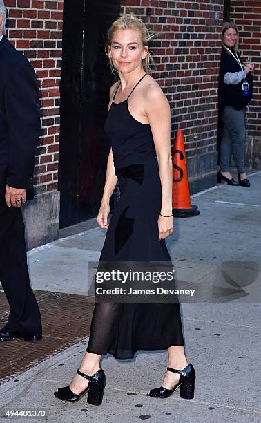 Sienna Miller arrives to "The Late Show With Stephen Colbert" at Ed Sullivan Theater on October 26, 2015 in New York City.