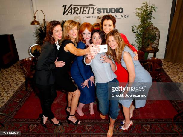 Actresses Molly Parker, Anna Gunn, Christina Hendricks, Lena Headey, Bellamy Young and Michelle Monaghan take a selfie during the Variety Studio...