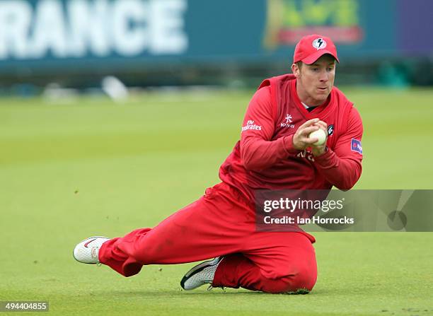 Lancashire Lightning Karl Brown drops a catch during The Natwest T20 Blast match between Durham Jets and Lancashire Lightning at The Emirates Durham...