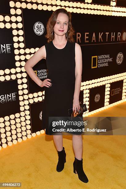 Actress Thora Birch attends National Geographic Channel's "Breakthrough" world premiere event at The Pacific Design Center on October 26, 2015 in...