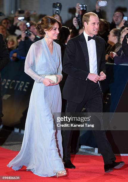 Catherine, Duchess of Cambridge and Prince William, Duke of Cambridge attend the Royal Film Performance of "Spectre" at the Royal Albert Hall on...