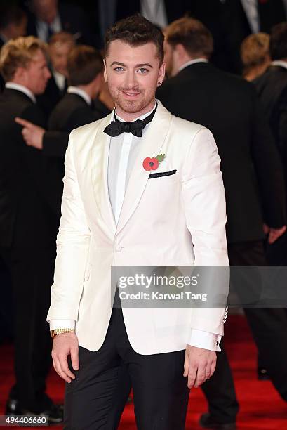 Sam Smith attends the Royal Film Performance of "Spectre" at the Royal Albert Hall on October 26, 2015 in London, England.